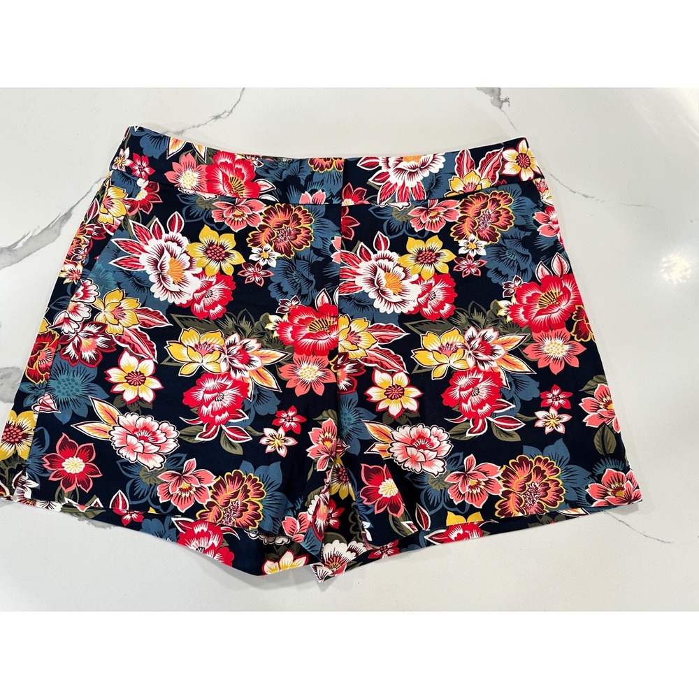 LOFT Womens Navy Blue Floral Cotton Blend Shorts Size 12 Tropical Summer